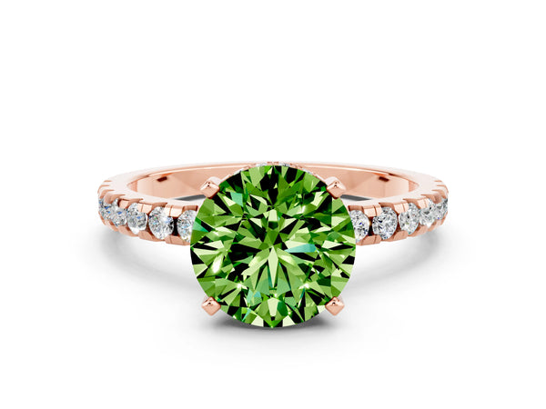 Rose gold Round Cut Peridot Solitaire Ring with Round  Pavé Band and Four-Prong Setting