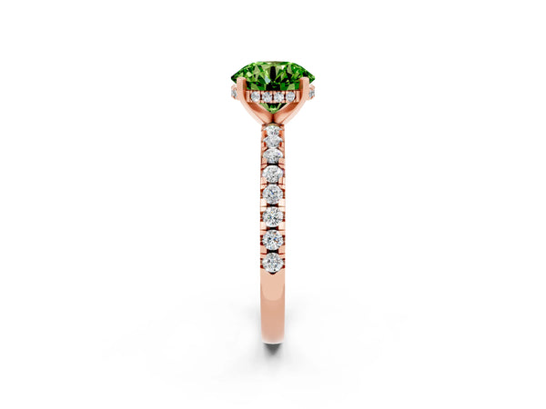 Rose gold Round Cut Peridot Solitaire Ring with Round  Pavé Band and Four-Prong Setting