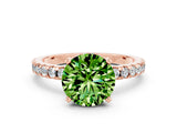 Rose gold Round Cut Peridot Solitaire Ring with Round  Pavé Band and Four-Prong Setting_36