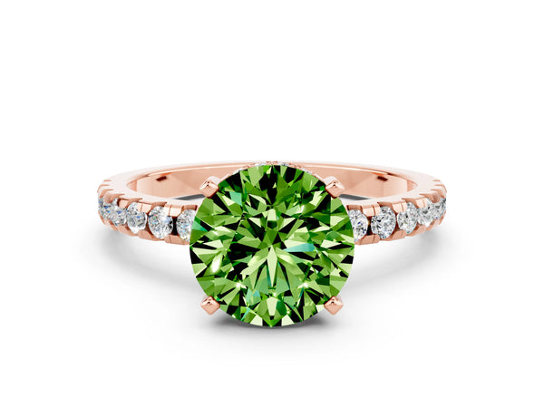 Rose gold Round Cut Peridot Solitaire Ring with Round Pavé Band and Four-Prong Setting