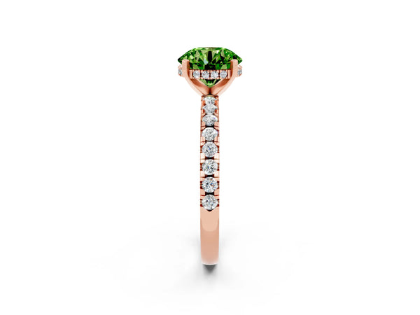 Rose gold Round Cut Peridot Solitaire Ring with Round Pavé Band and Four-Prong Setting
