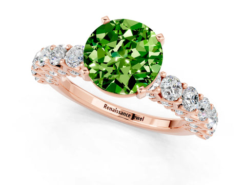 Rose gold Round Cut Peridot Solitaire Ring with Shared Prong Pavé Band and Four-Prong Setting_1