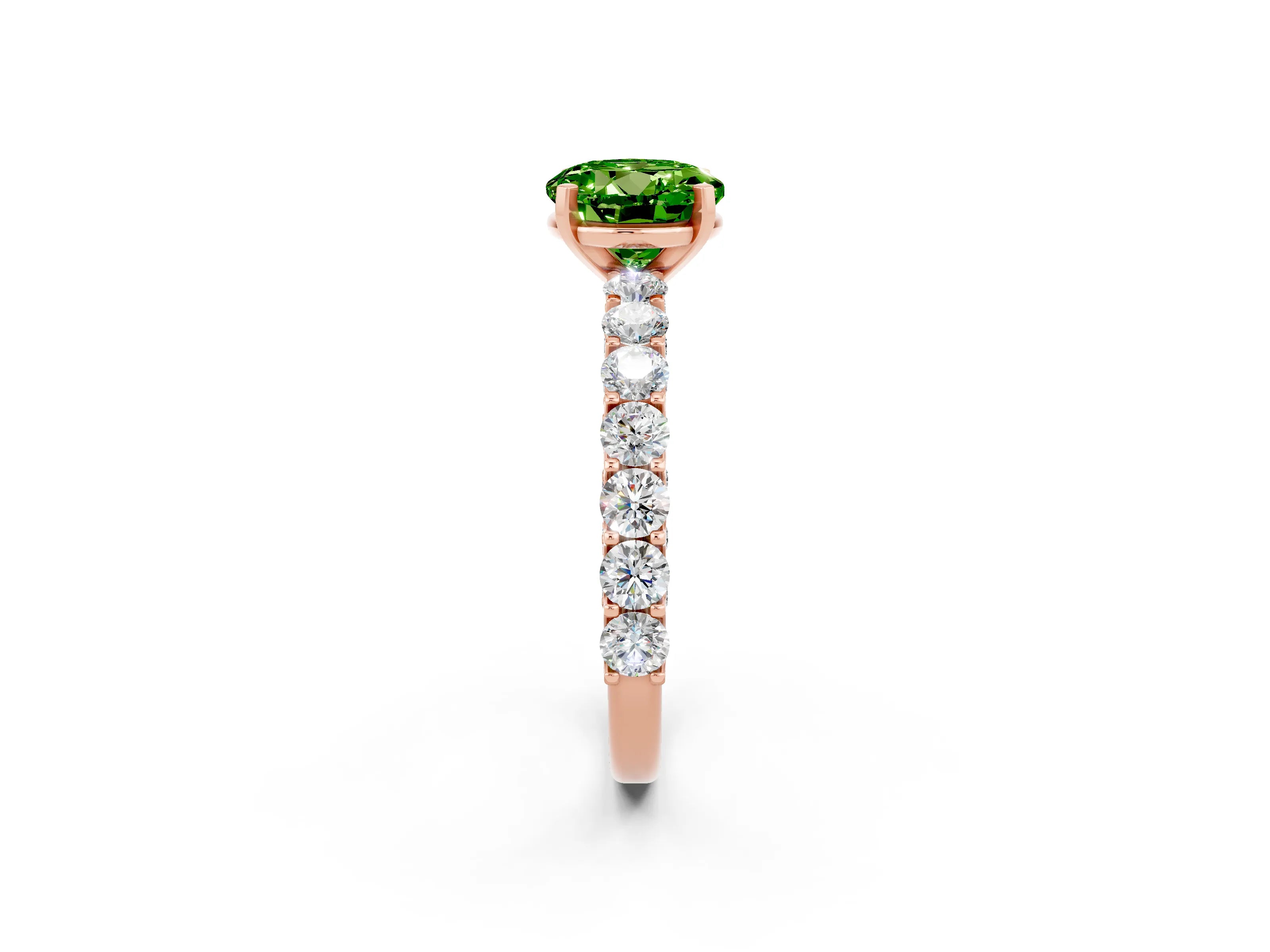 Rose gold Round Cut Peridot Solitaire Ring with Shared Prong Pavé Band and Four-Prong Setting_2