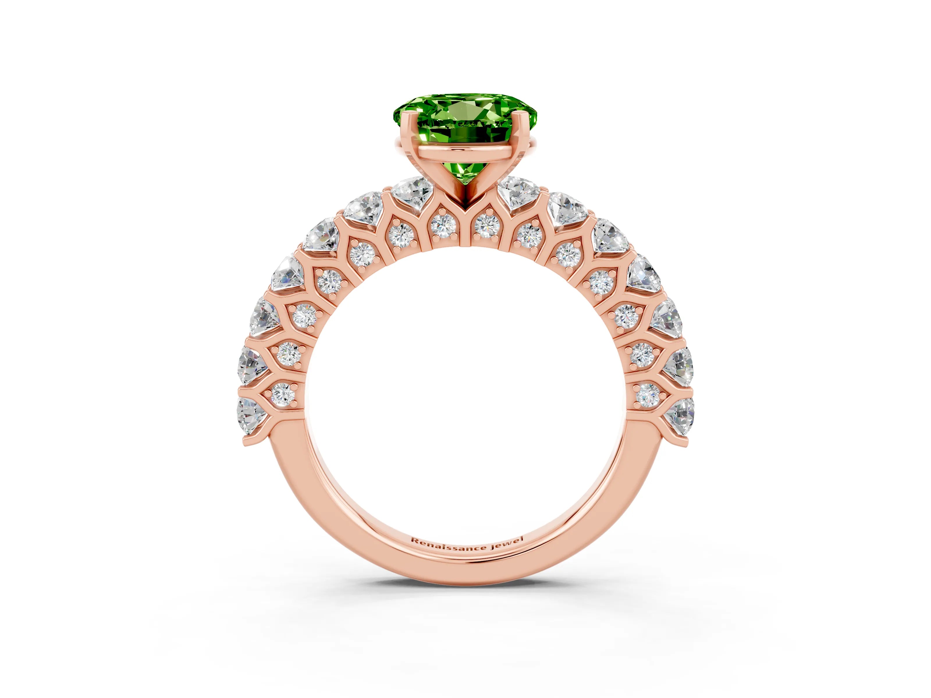 Rose gold Round Cut Peridot Solitaire Ring with Shared Prong Pavé Band and Four-Prong Setting_3