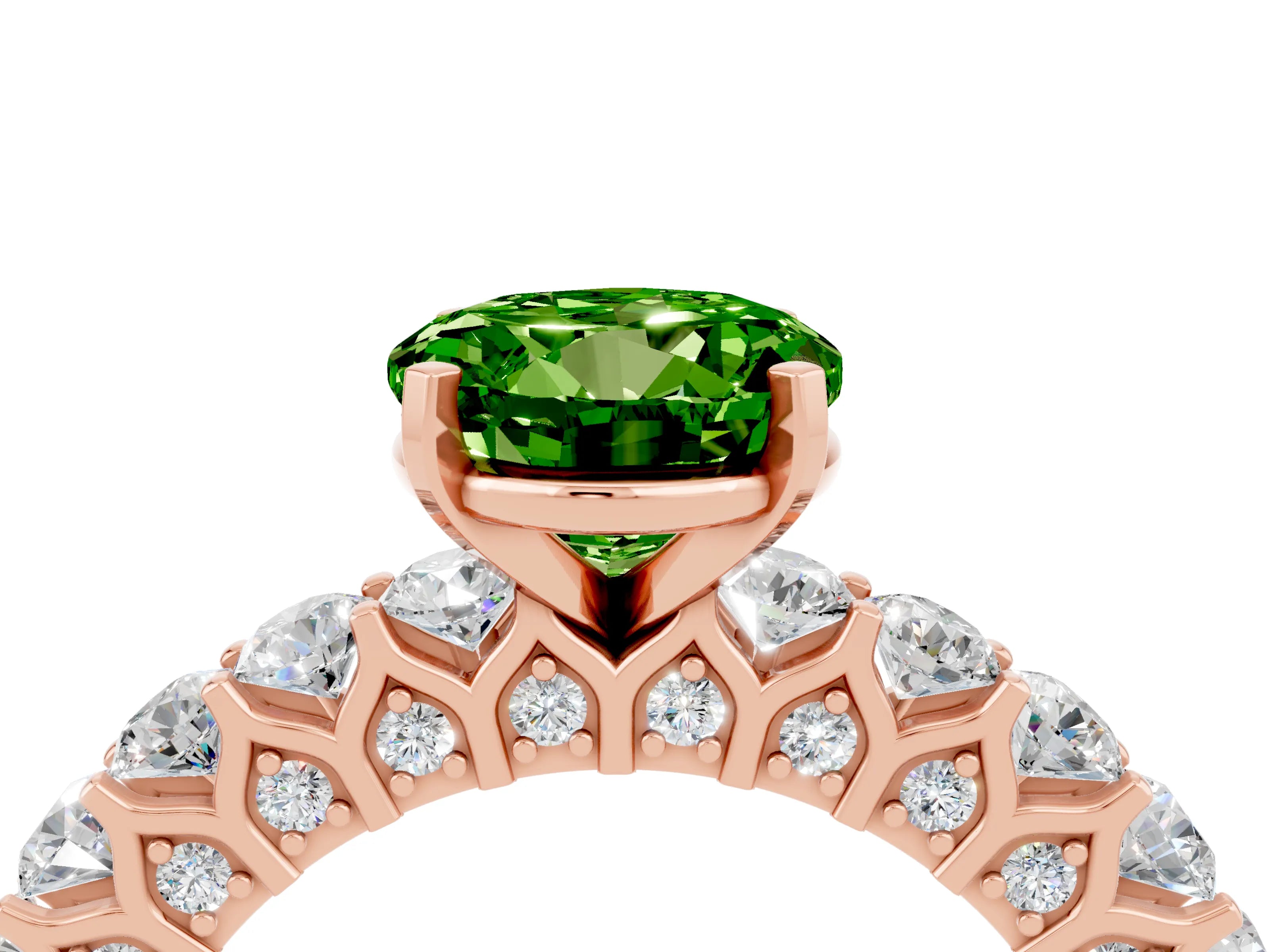 Rose gold Round Cut Peridot Solitaire Ring with Shared Prong Pavé Band and Four-Prong Setting_4