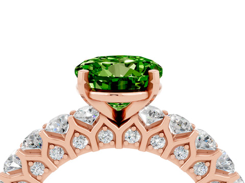 Rose gold Round Cut Peridot Solitaire Ring with Shared Prong Pavé Band and Four-Prong Setting_4