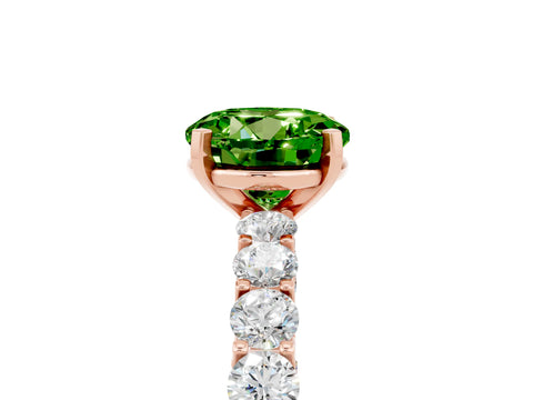 Rose gold Round Cut Peridot Solitaire Ring with Shared Prong Pavé Band and Four-Prong Setting_5