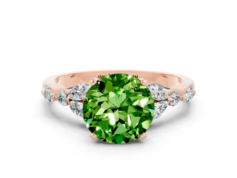 Rose gold Round Cut Peridot Solitaire Ring with Side Stones and Four-Prong Setting_12