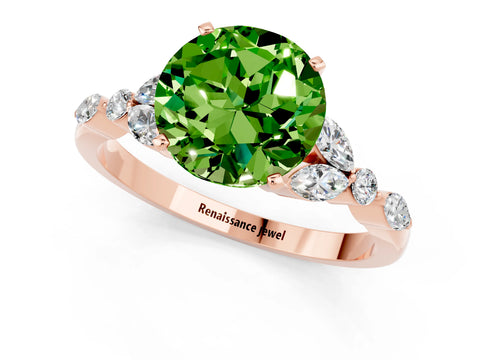 Rose gold Round Cut Peridot Solitaire Ring with Side Stones and Four-Prong Setting_13