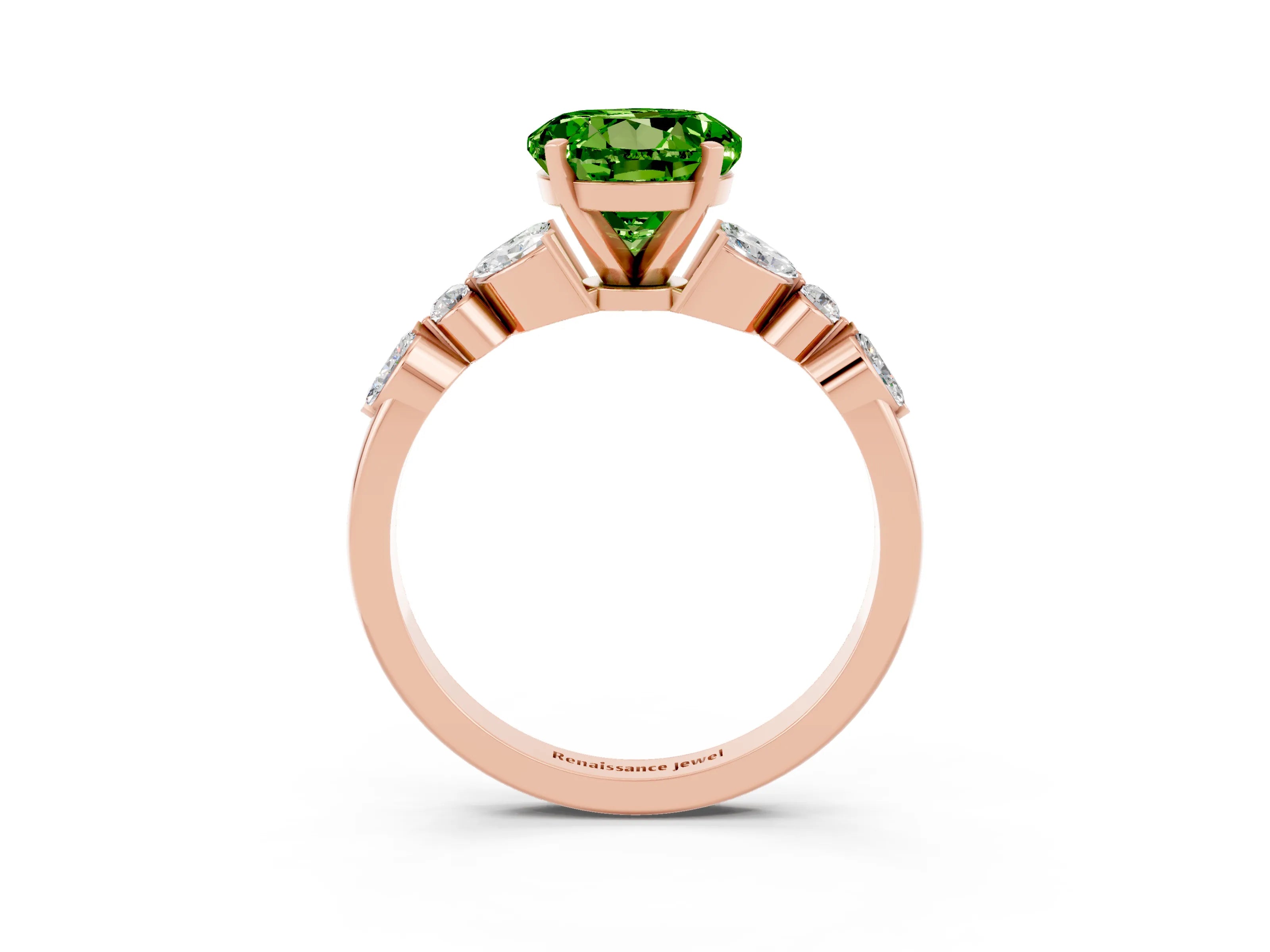 Rose gold Round Cut Peridot Solitaire Ring with Side Stones and Four-Prong Setting_15
