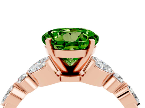 Rose gold Round Cut Peridot Solitaire Ring with Side Stones and Four-Prong Setting_16