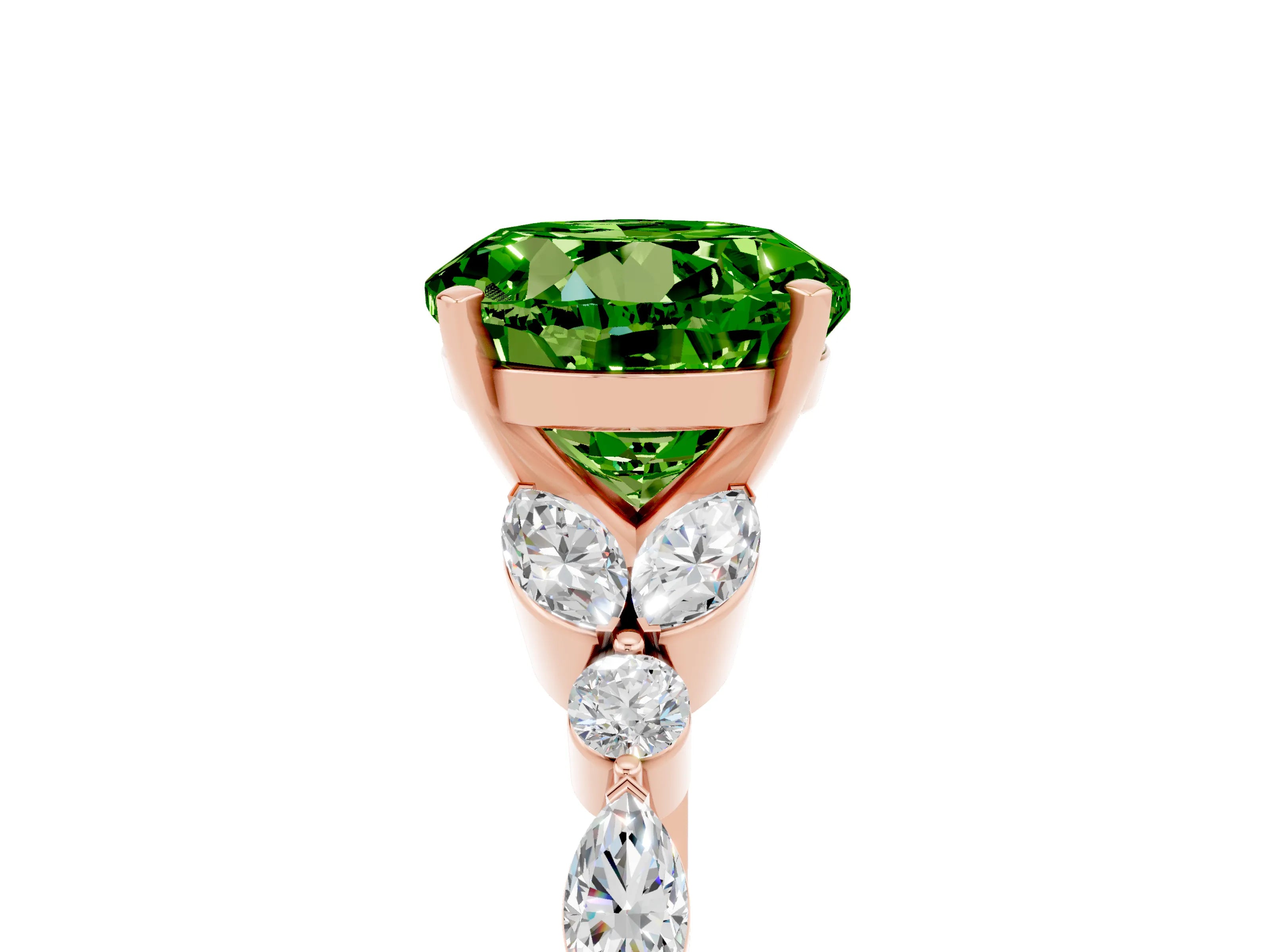 Rose gold Round Cut Peridot Solitaire Ring with Side Stones and Four-Prong Setting_17