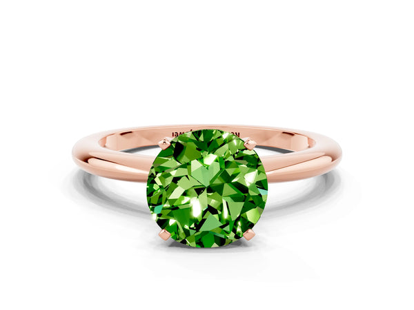 Rose gold Round Cut Peridot Solitaire Ring with Six-Prong Setting and Classic Band