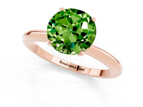 Rose gold Round Cut Peridot Solitaire Ring with Six-Prong Setting and Classic Band_1
