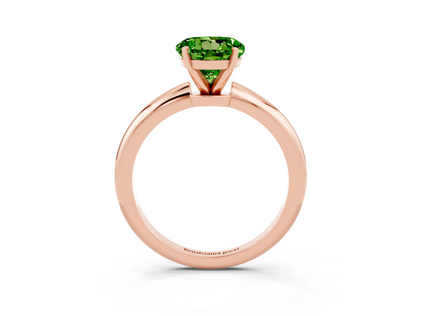 Rose gold Round Cut Peridot Solitaire Ring with Six-Prong Setting and Classic Band