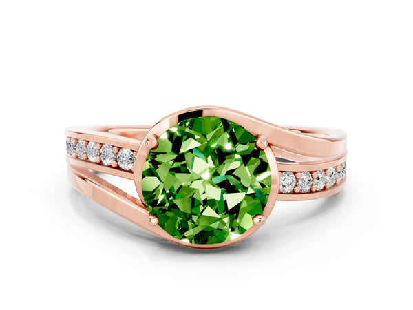 Rose gold Round Cut Peridot Solitaire Ring with Split Shank and Prong Setting