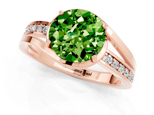 Rose gold Round Cut Peridot Solitaire Ring with Split Shank and Prong Setting