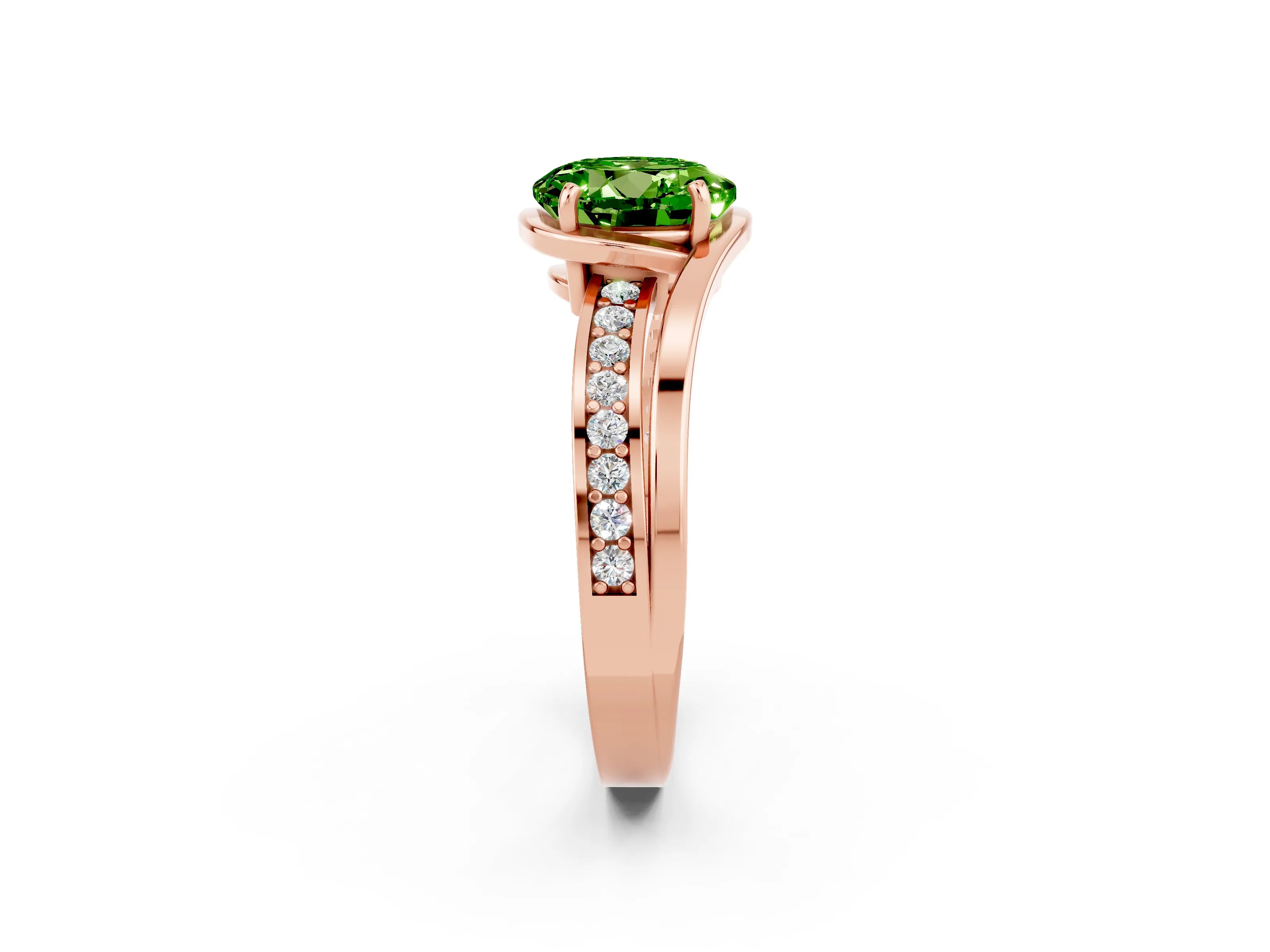 Rose gold Round Cut Peridot Solitaire Ring with Split Shank and Prong Setting_2
