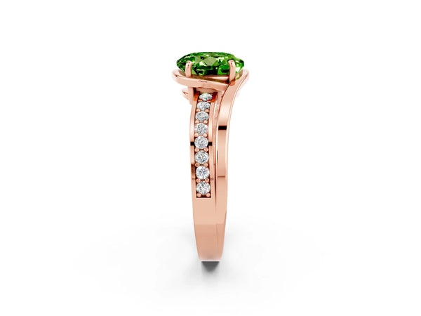 Rose gold Round Cut Peridot Solitaire Ring with Split Shank and Prong Setting