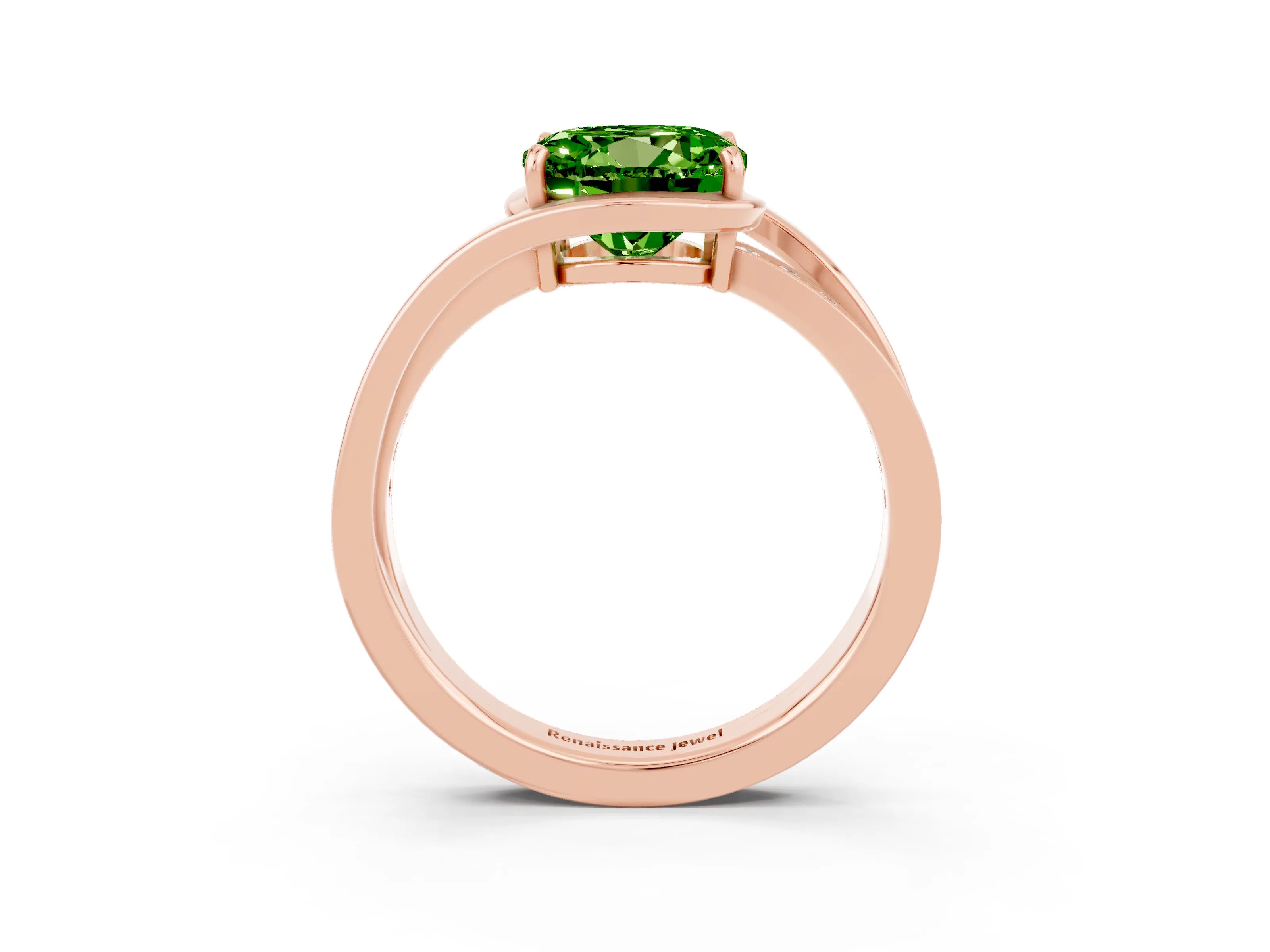 Rose gold Round Cut Peridot Solitaire Ring with Split Shank and Prong Setting_3