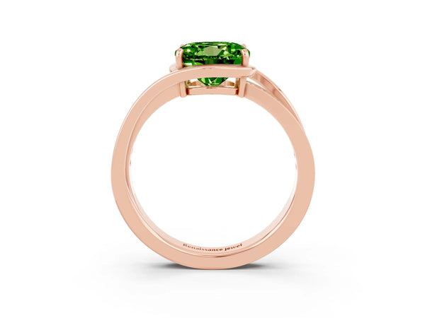 Rose gold Round Cut Peridot Solitaire Ring with Split Shank and Prong Setting