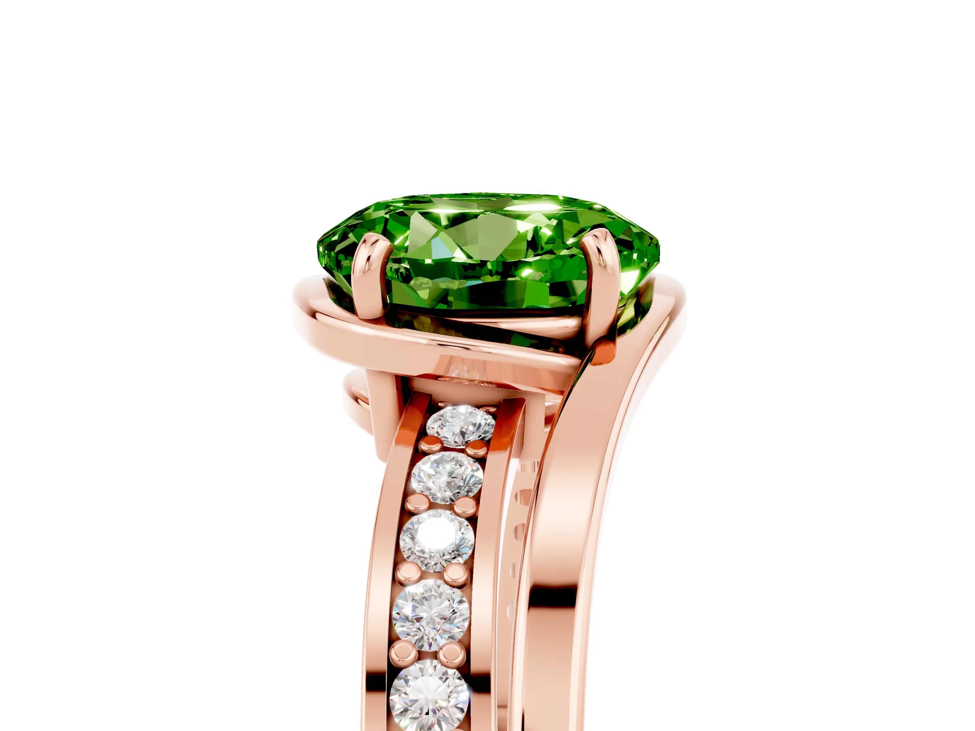 Rose gold Round Cut Peridot Solitaire Ring with Split Shank and Prong Setting_5
