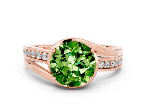 Rose gold Round Cut Peridot Solitaire Ring with Split Shank and Prong Setting