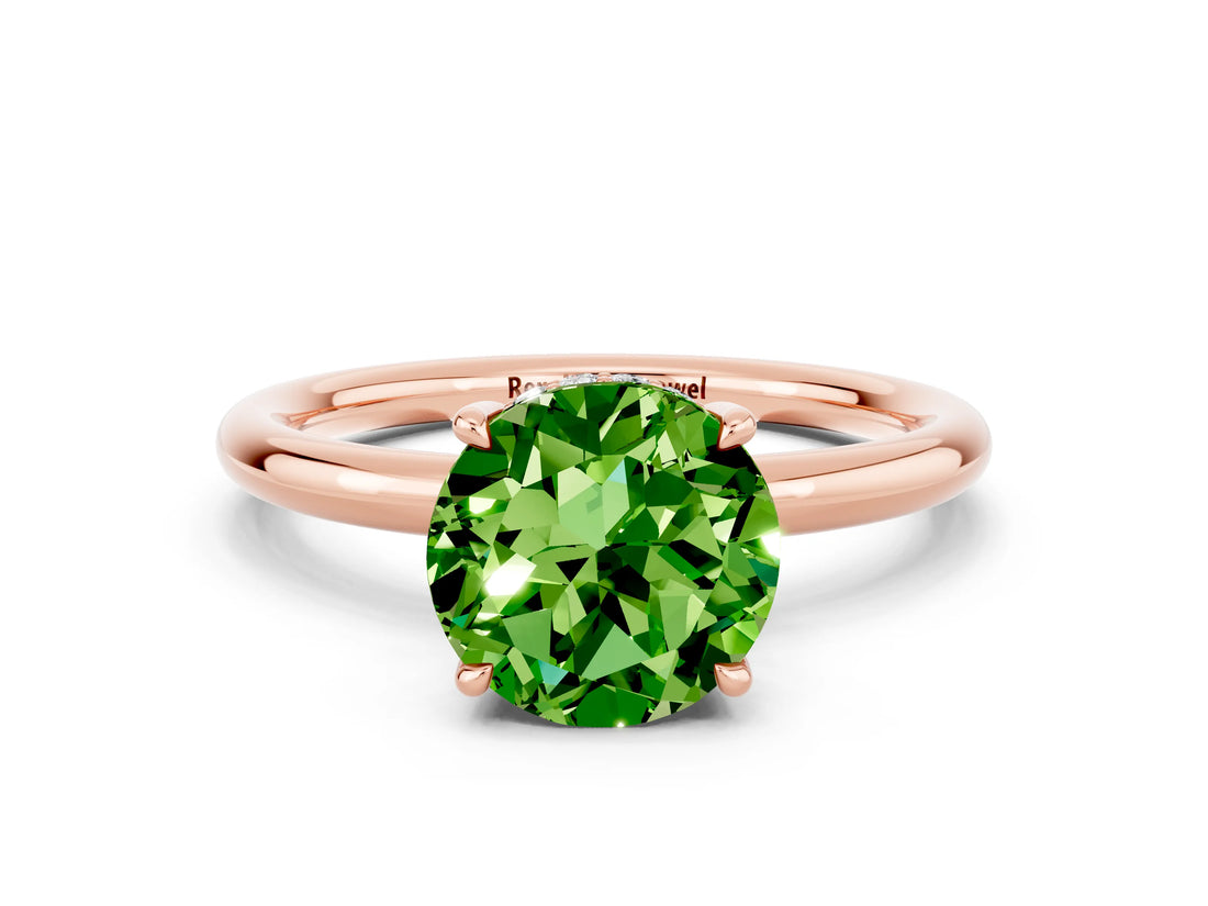 Rose gold Round Cut Peridot Solitaire Ring with Thin Band and Four-Prong Setting_12