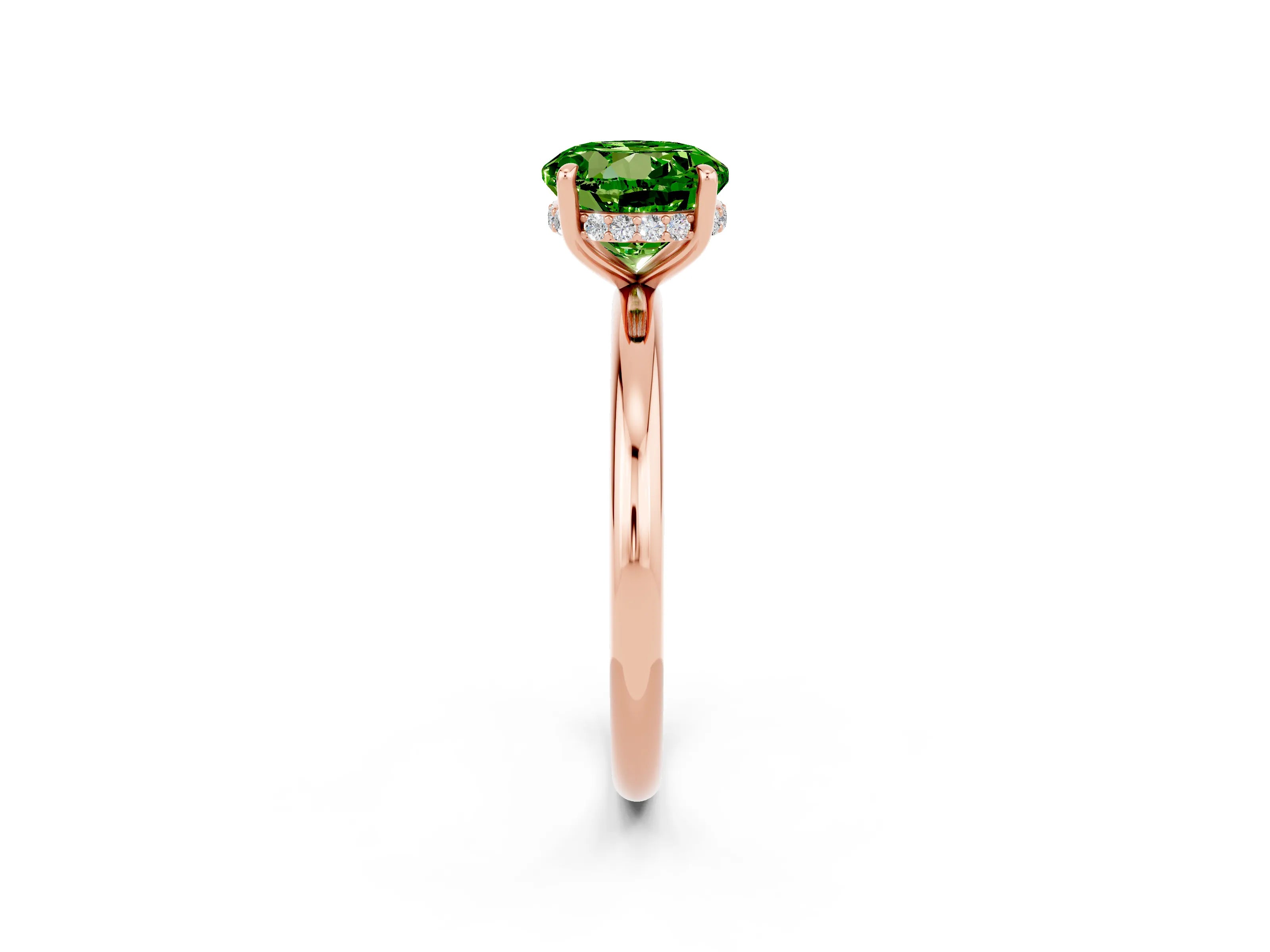 Rose gold Round Cut Peridot Solitaire Ring with Thin Band and Four-Prong Setting_14