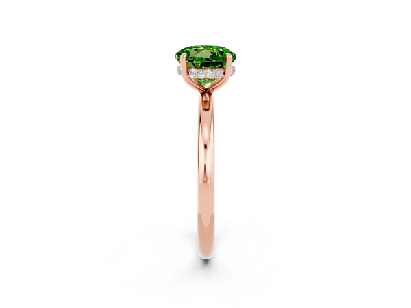 Rose gold Round Cut Peridot Solitaire Ring with Thin Band and Four-Prong Setting