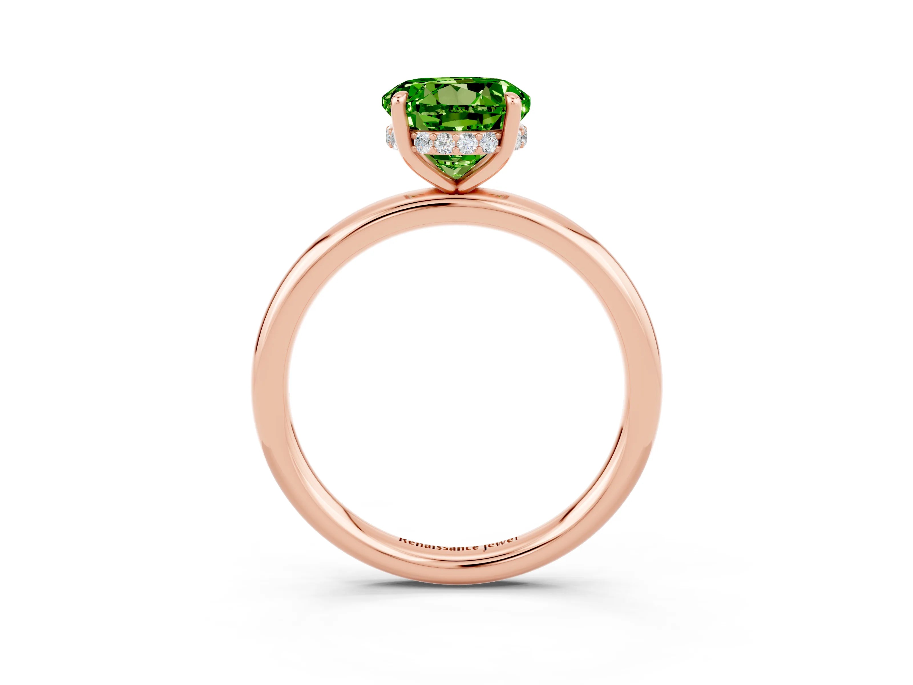 Rose gold Round Cut Peridot Solitaire Ring with Thin Band and Four-Prong Setting_15