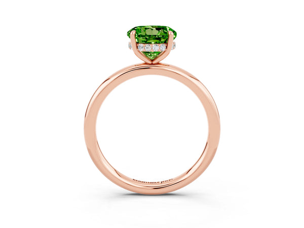 Rose gold Round Cut Peridot Solitaire Ring with Thin Band and Four-Prong Setting