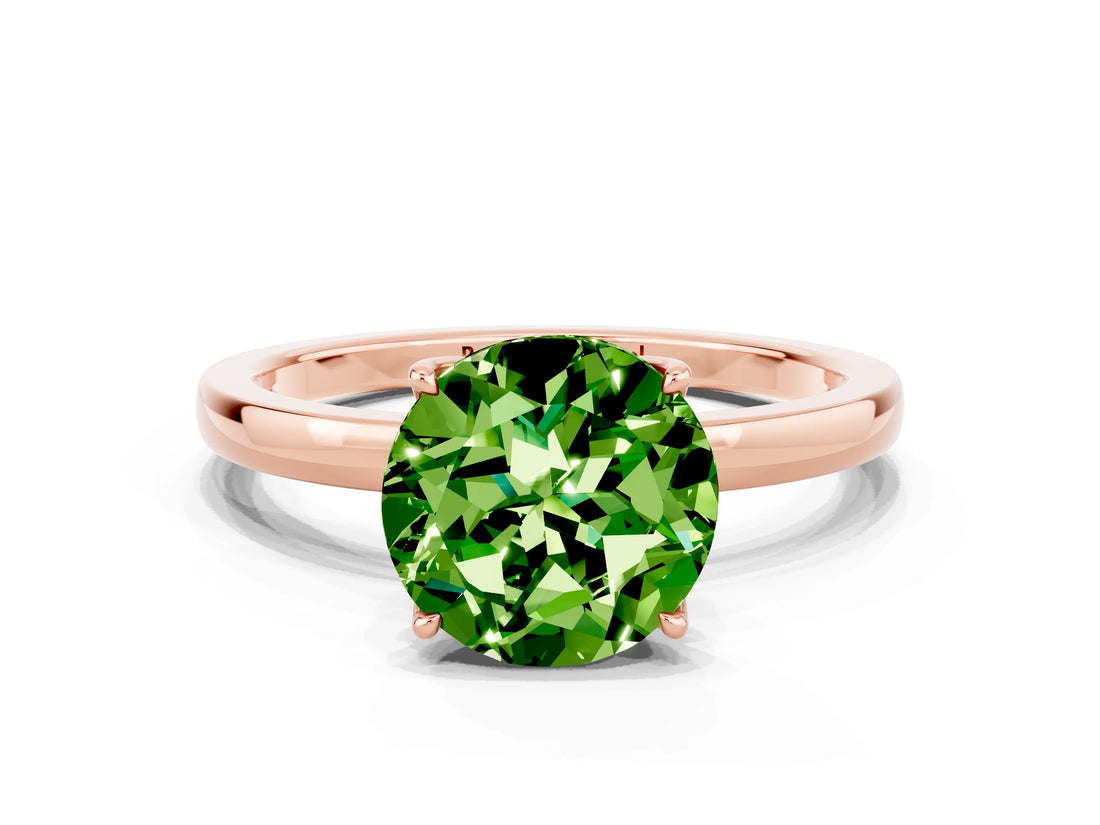 Rose gold Round Cut Peridot Solitaire Ring with Thin Band and Prong Setting_12