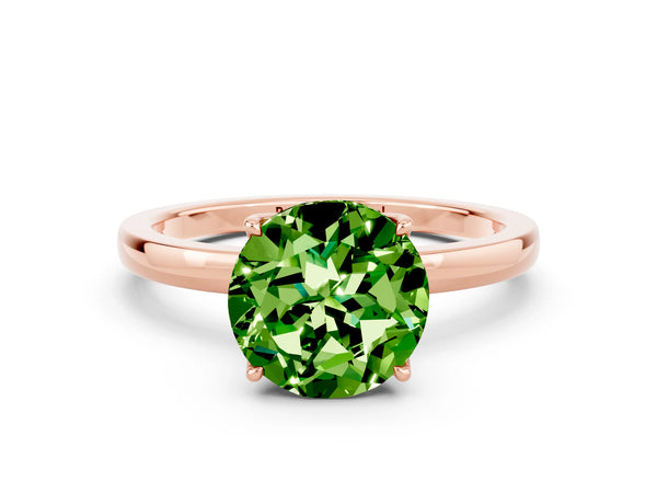 Rose gold Round Cut Peridot Solitaire Ring with Thin Band and Prong Setting