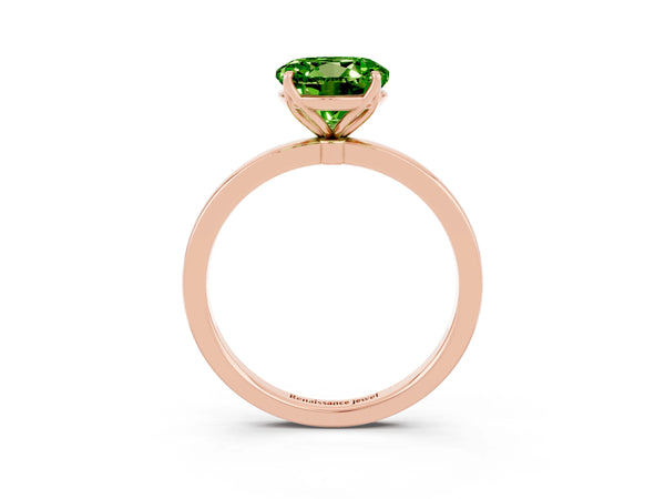 Rose gold Round Cut Peridot Solitaire Ring with Thin Band and Prong Setting