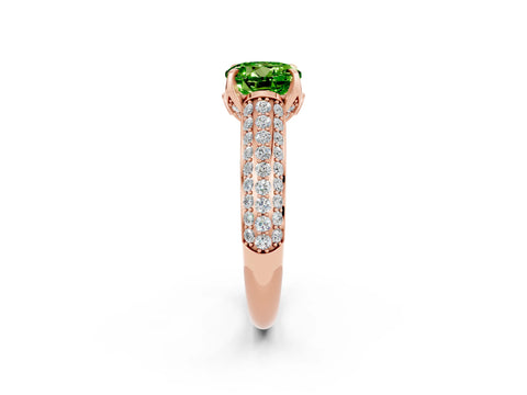 Rose gold Round Cut Peridot Solitaire Ring with Three-Row Pavé Band and Four-Prong Setting_14