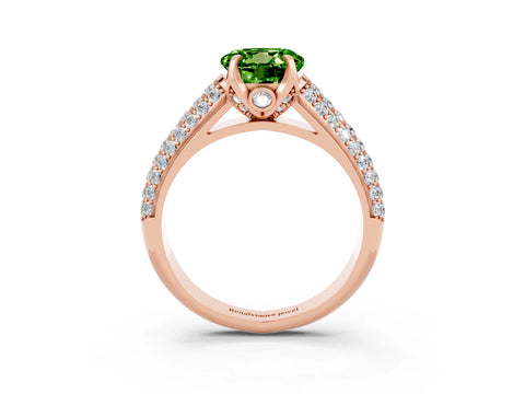 Rose gold Round Cut Peridot Solitaire Ring with Three-Row Pavé Band and Four-Prong Setting_15