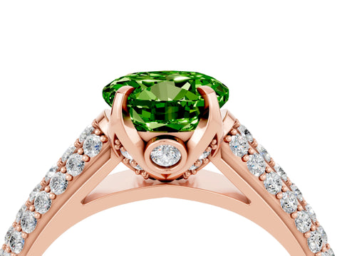 Rose gold Round Cut Peridot Solitaire Ring with Three-Row Pavé Band and Four-Prong Setting_16