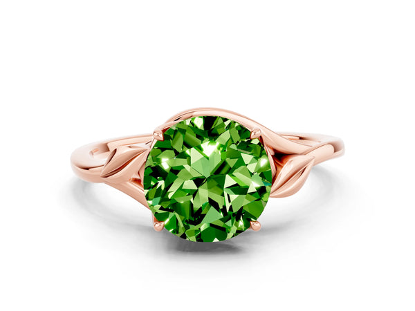 Rose gold Round Cut Peridot Solitaire Ring with Twist Band and Four-Prong Setting