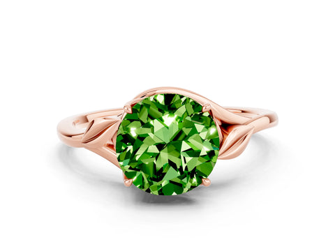 Rose gold Round Cut Peridot Solitaire Ring with Twist Band and Four-Prong Setting_24