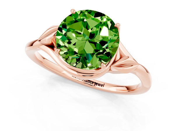 Rose gold Round Cut Peridot Solitaire Ring with Twist Band and Four-Prong Setting