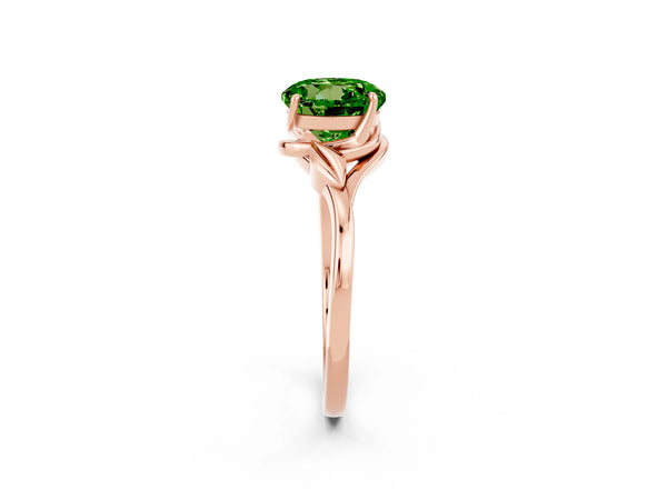 Rose gold Round Cut Peridot Solitaire Ring with Twist Band and Four-Prong Setting