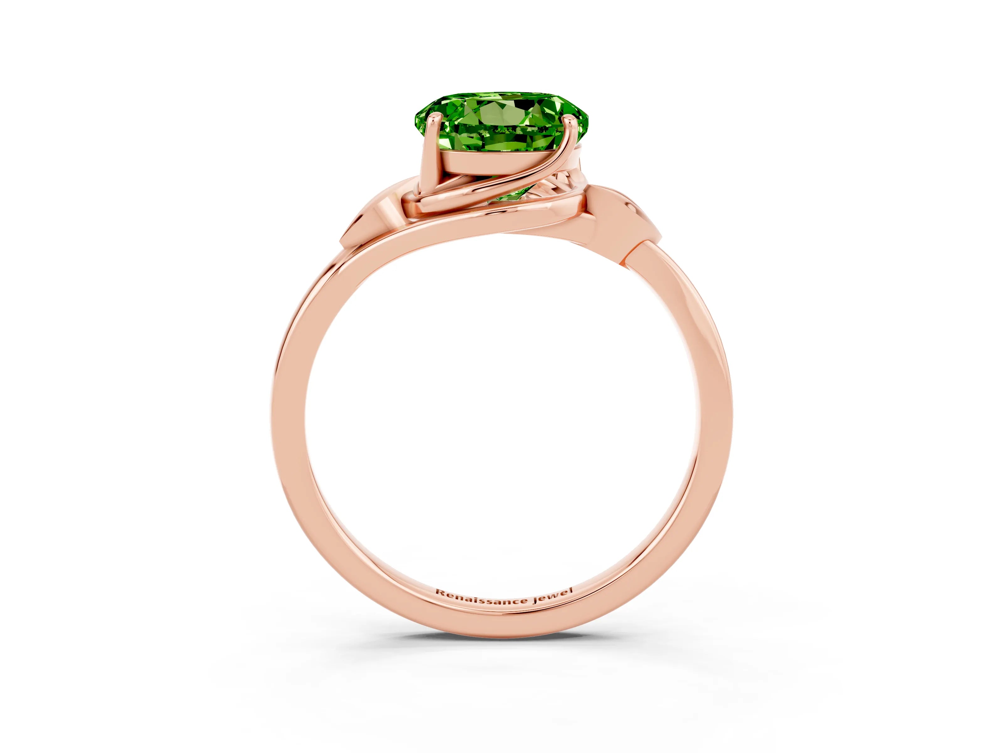 Rose gold Round Cut Peridot Solitaire Ring with Twist Band and Four-Prong Setting_27