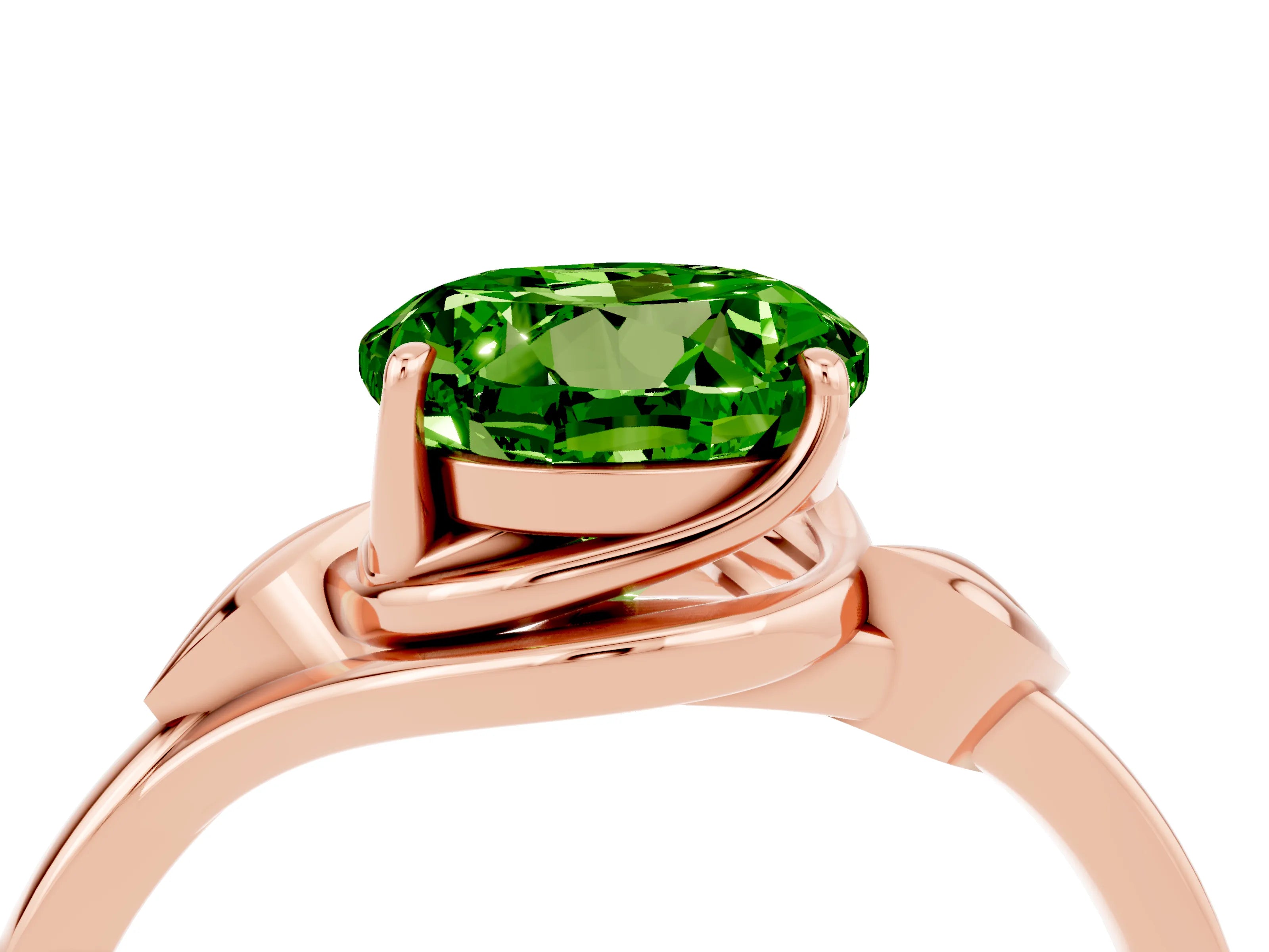 Rose gold Round Cut Peridot Solitaire Ring with Twist Band and Four-Prong Setting_28
