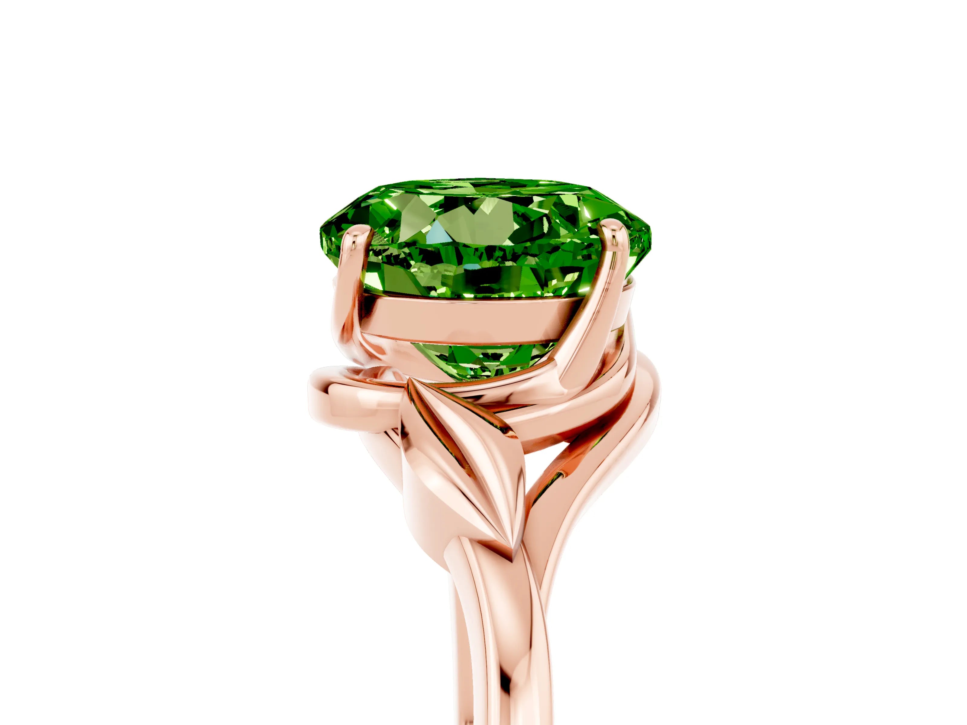 Rose gold Round Cut Peridot Solitaire Ring with Twist Band and Four-Prong Setting_29