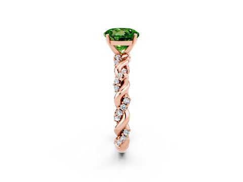 Rose gold Round Cut Peridot Solitaire Ring with Twisted Band and Pavé Accents_2