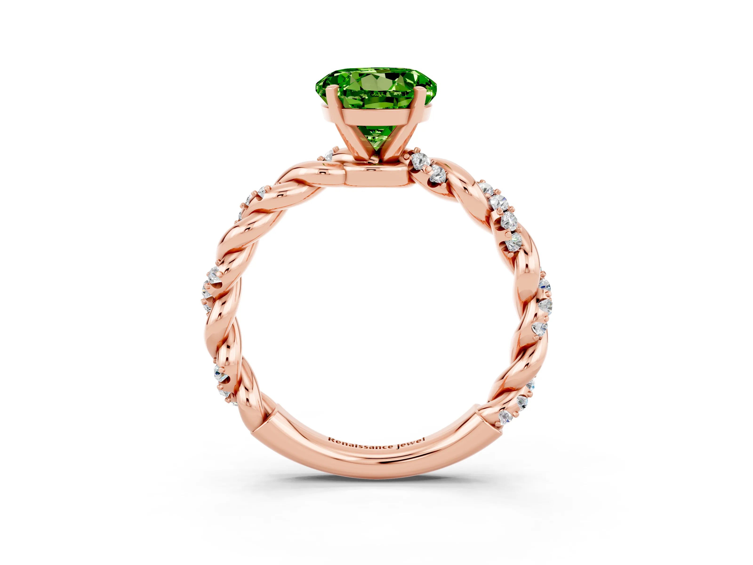 Rose gold Round Cut Peridot Solitaire Ring with Twisted Band and Pavé Accents_3