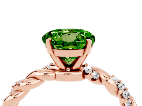 Rose gold Round Cut Peridot Solitaire Ring with Twisted Band and Pavé Accents_4