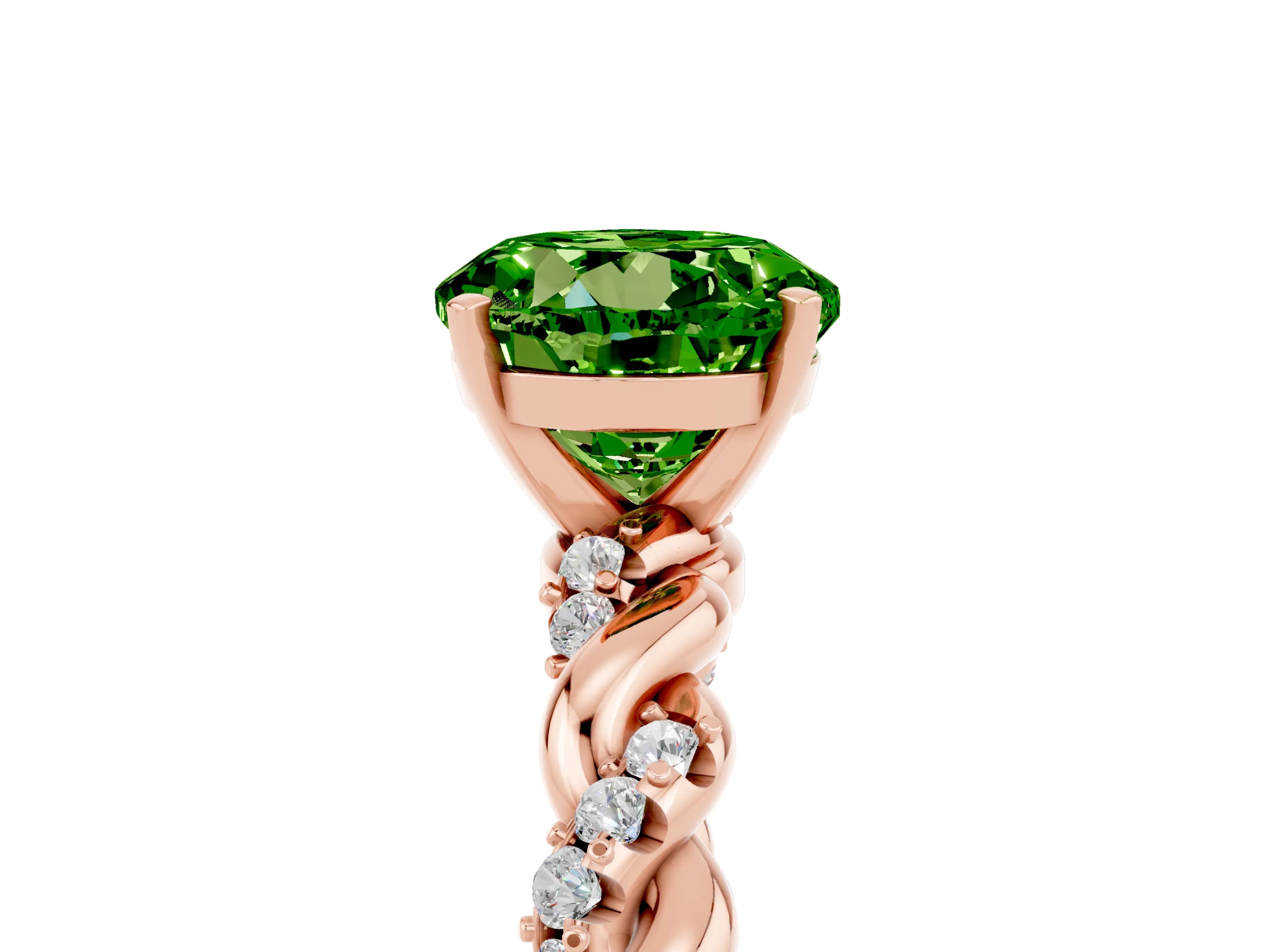 Rose gold Round Cut Peridot Solitaire Ring with Twisted Band and Pavé Accents_5