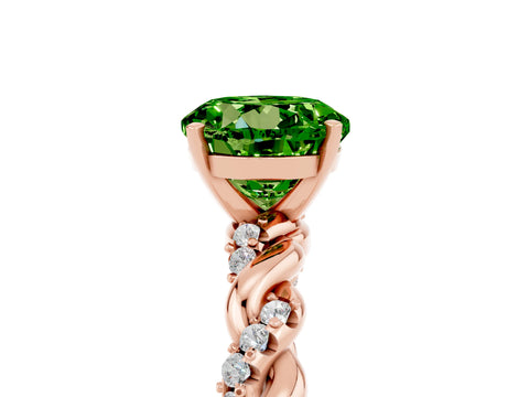 Rose gold Round Cut Peridot Solitaire Ring with Twisted Band and Pavé Accents_5